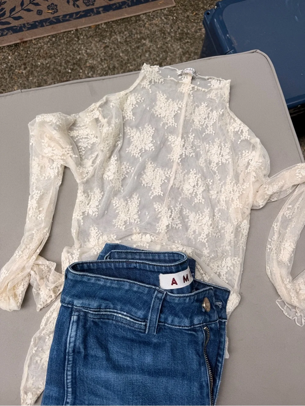 Free People Intimately Ivory Floral Lace Sheer Long Sleeve Mock Neck Top | XS/S